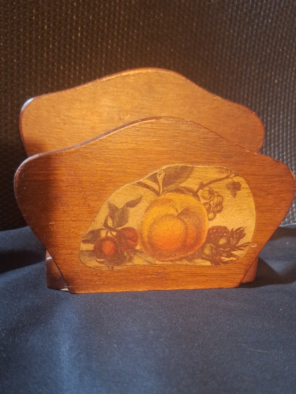 Wooden Fruit Decoupage Napkin Holder - Warm Brown